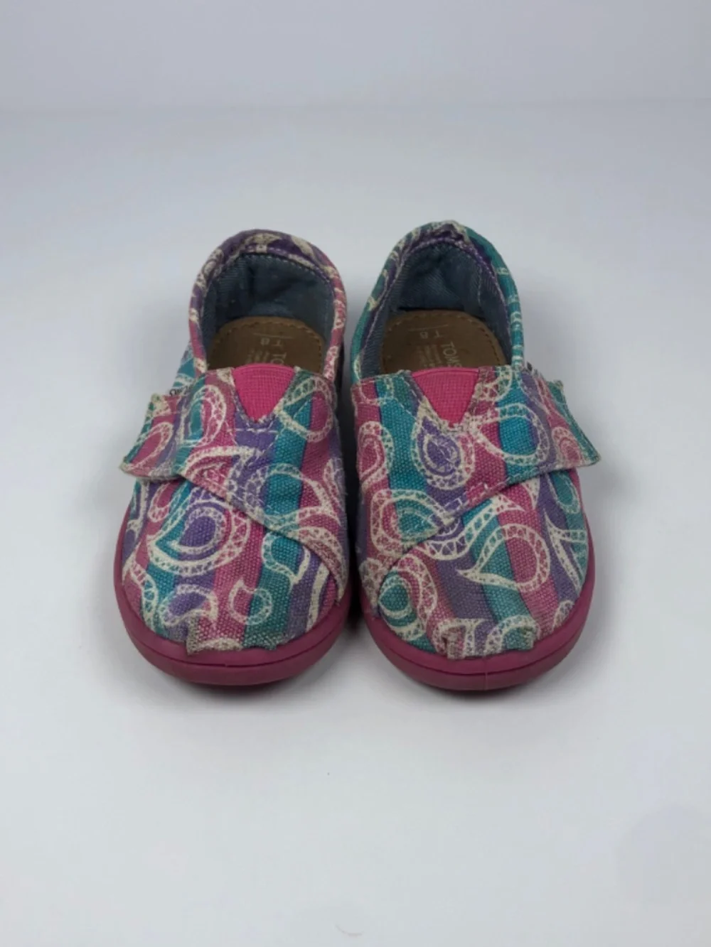 TOMS Paisley Canvas Hook & Loop Shoes T8 Girls Pink Purple Teal